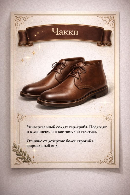 Чакки коричневого цвета на декоративной карточке: универсальная пара для гардероба, сочетание практичности и аккуратного силуэта.