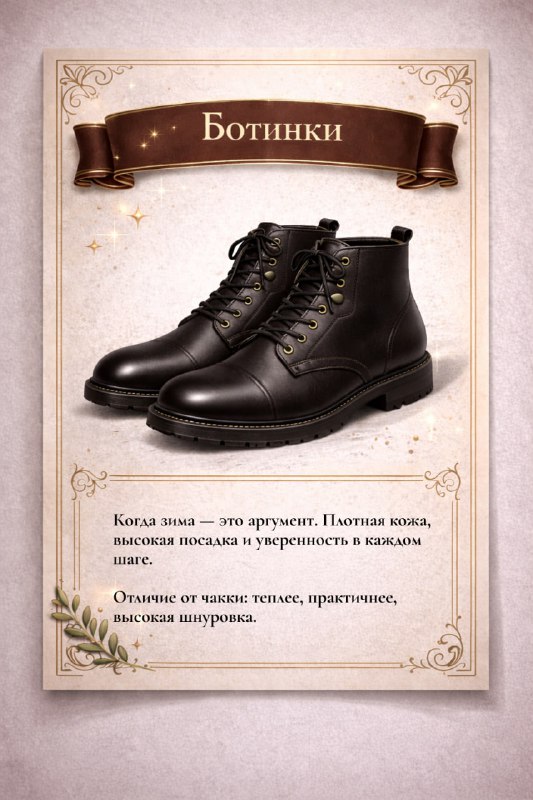 Классические ботинки чёрного оттенка с шнуровкой: практичная и более грубая подошва, подходит для холодного сезона и уверенного образа.