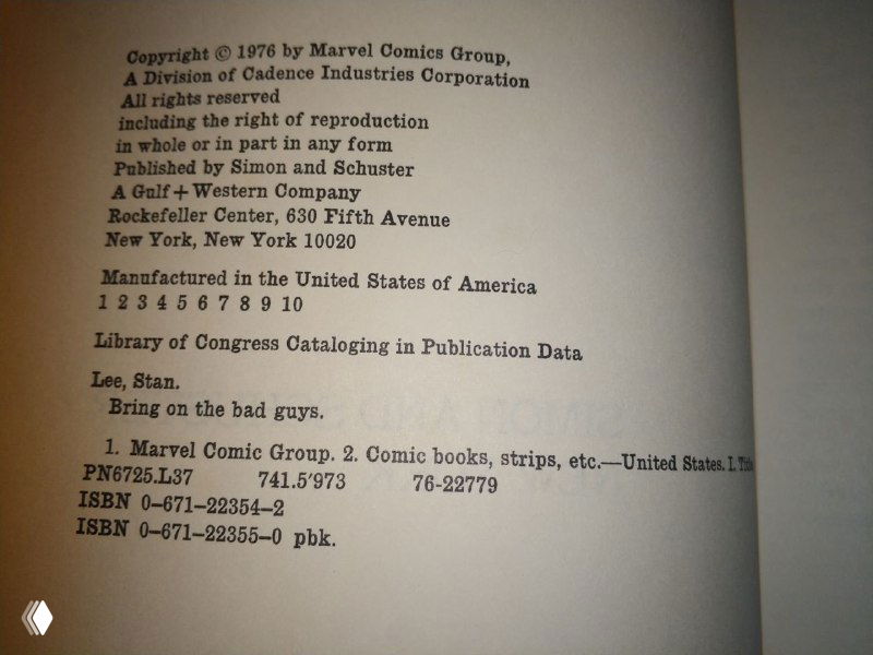 Крупный план страницы с данными об авторских правах и ISBN: упоминание Marvel Comics Group, издателя и места печати, год 1976.