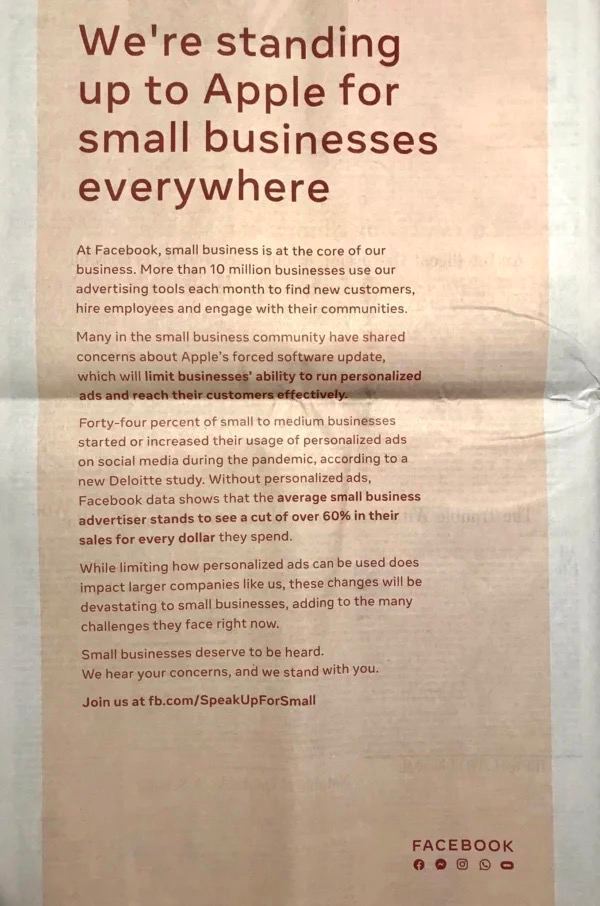 Facebook против Apple — интересы малого бизнеса