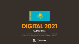 Обложка слайда Hootsuite «DIGITAL 2021» с флагом Казахстана, фирменное оформление презентации с данными по интернету и соцсетям.