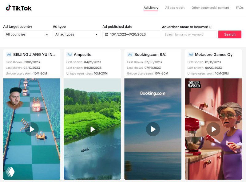 База рекламных креативов TikTok по странам и рекламодателям