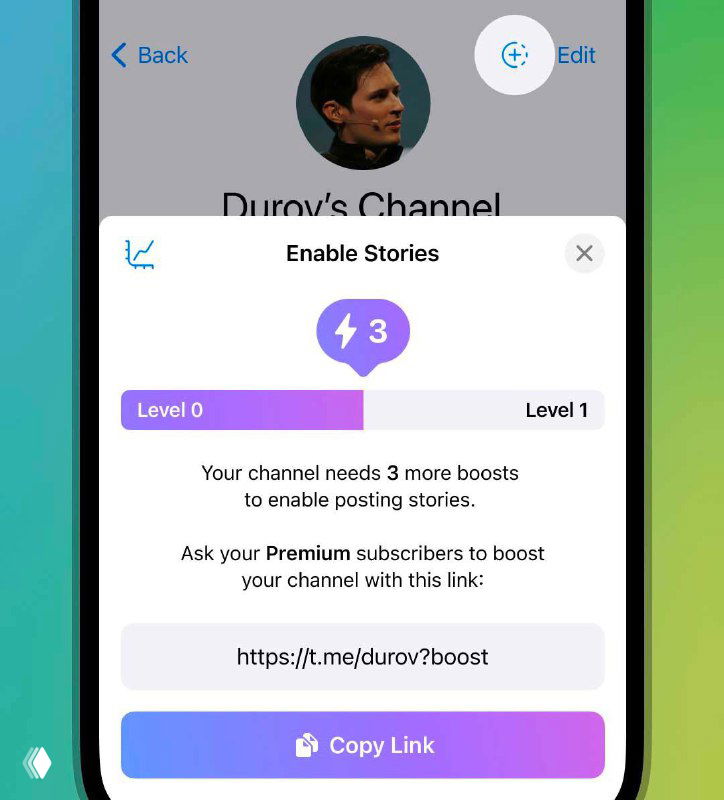 Открытие Stories для каналов в Telegram