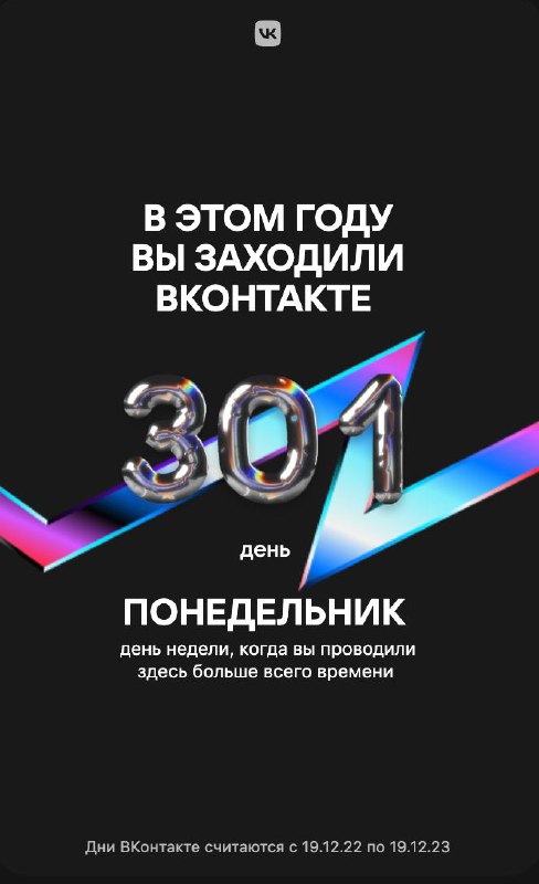 Скриншот с информацией о днях посещения ВКонтакте: число посещённых дней и указание дня недели с декоративными плавными линиями.