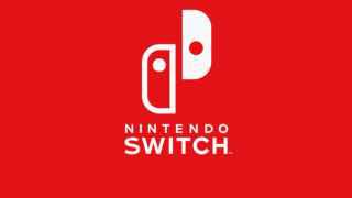 Рекламный визуал Nintendo Switch на ярко-красном фоне с логотипом консоли — минималистичный фирменный кадр из ролика, акцент на бренде.