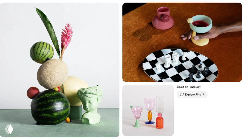 Стилизованная натюрмортная композиция с арбузами и керамикой, выполненная в минималистичной эстетике как референс для дизайн-трендов.