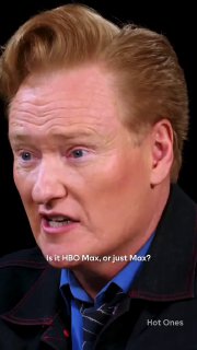 Крупный план лица телеведущего (пародия): выражение удивления и подпись 'Is it HBO Max, or just Max?' — часть подборки реакций на смену бренда.