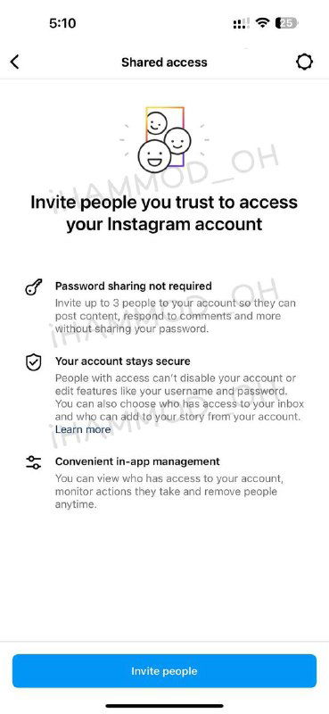 Инста тестирует доступ к аккаунту для трёх пользователей