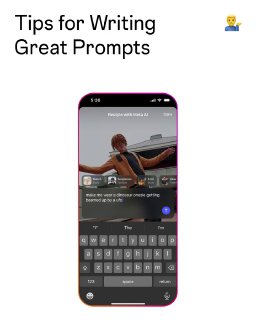 Скриншот смартфона с полем ввода промпта и клавиатурой — пример советы по написанию промптов для Meta AI, показывающий интерфейс редактирования.