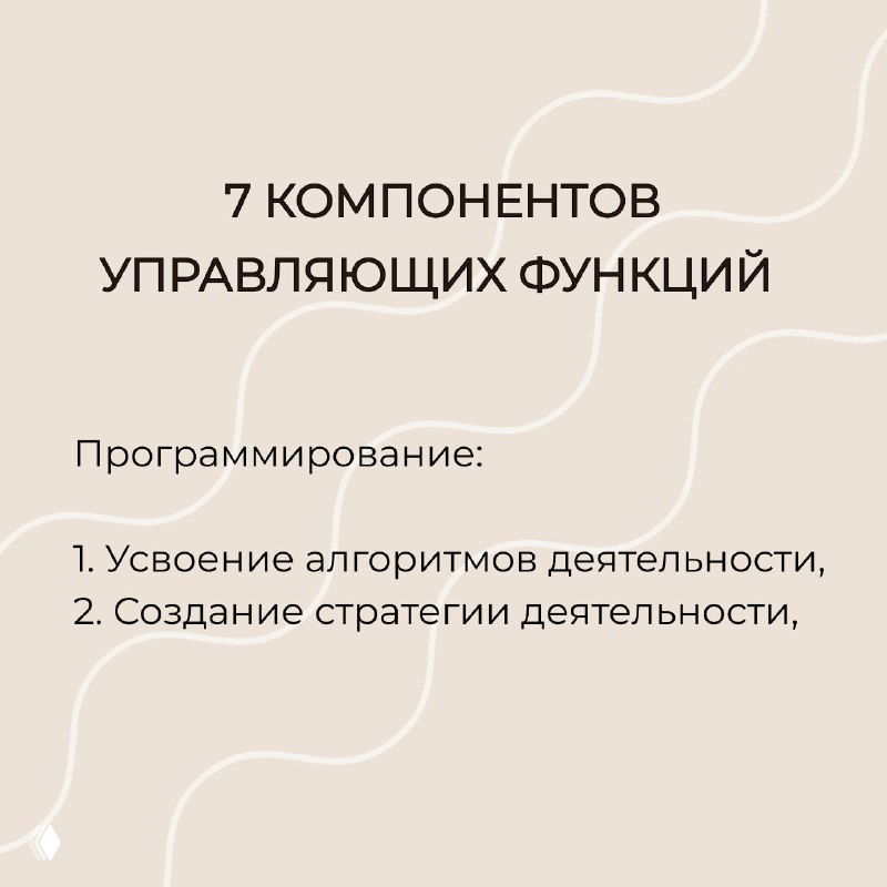 Слайд с заголовком «7 компонентов управляющих функций» — раздел «Программирование» с нумерованными пунктами и началом перечисления алгоритмов деятельности.