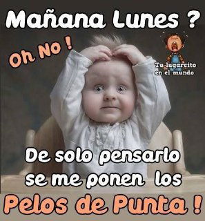 Комичный мем с ребёнком и текстом «Mañana Lunes? Oh no!» — изображение выражает испуг и паническую реакцию на приближающийся понедельник.