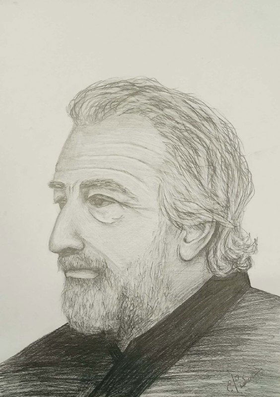 Графический карандашный портрет мужчины в профиль: тонкая штриховка, проработка морщин и волос, академическая учебная зарисовка в чёрно-белой гамме.