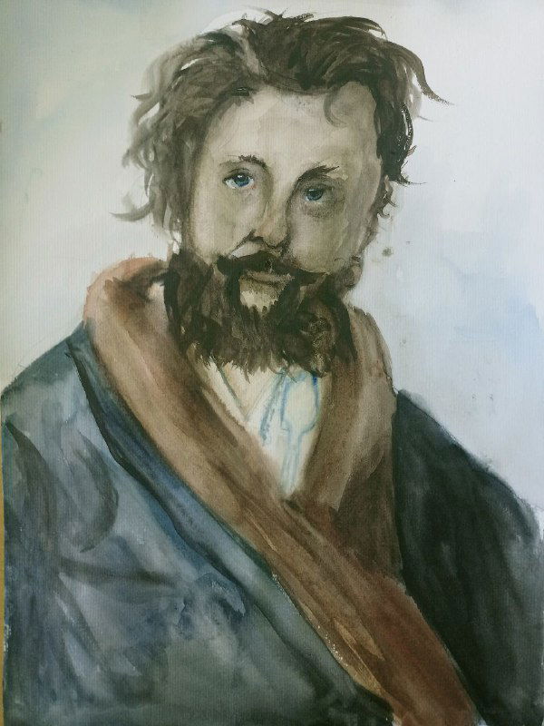 Минималистичный портрет ученика 10–13 лет, выполненный в приглушённой палитре; тонкие переходы серо-коричневых оттенков кожи и текстура бумаги.