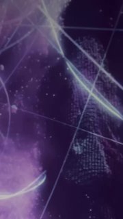 Кадр с вертикальной проекцией: фиолетово-голубые сетки и абстрактные точки создают ощущение пространства и тактильной глубины в экспозиции.