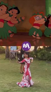 Танец хулу в кадре: несколько исполнителей в традиционных костюмах и автор, повторяющий движения на природе — сравнение танцевальных образов.