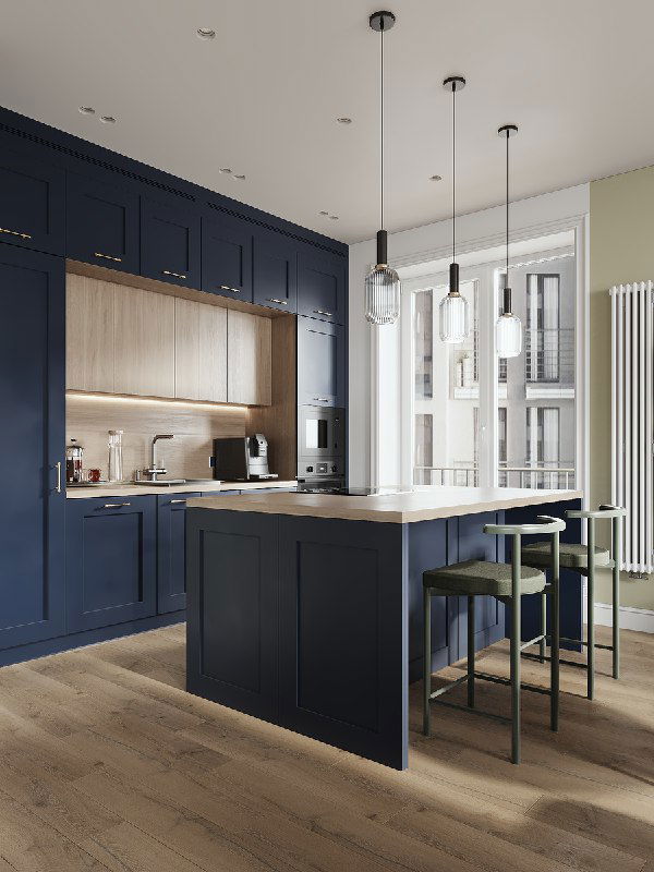 Темно‑синий кухонный гарнитур в ЖК Брусника