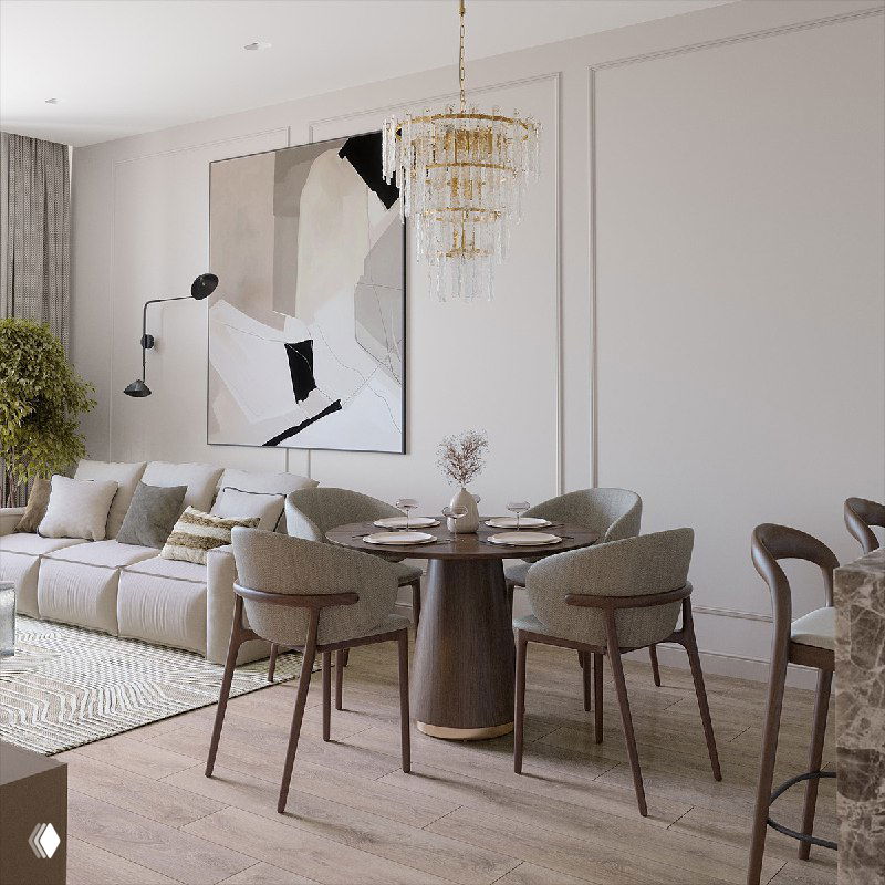 Капучино и лед — проект гостиной в ЖК Макаровский