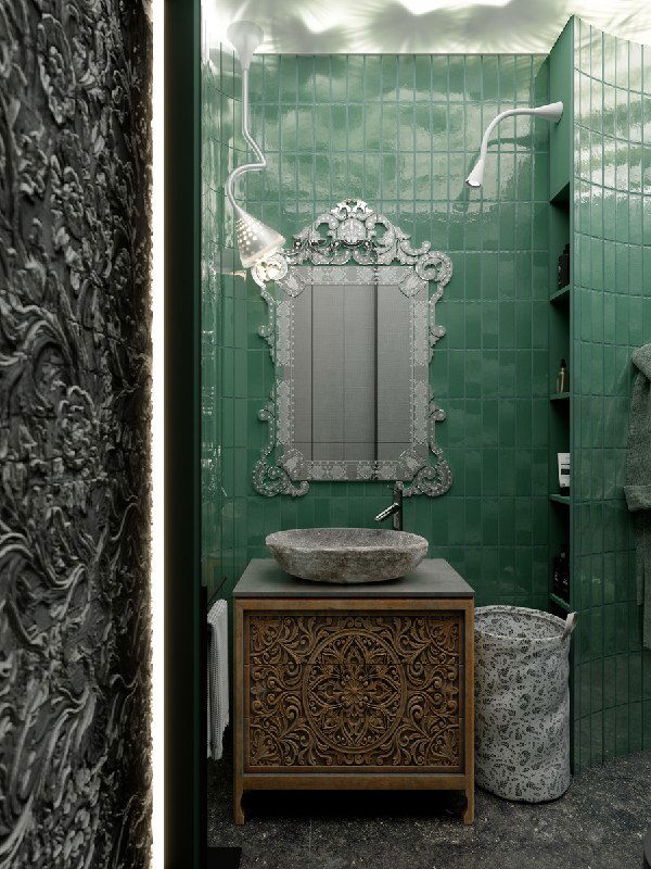 Тропическая душевая в родительской мастер-спальне