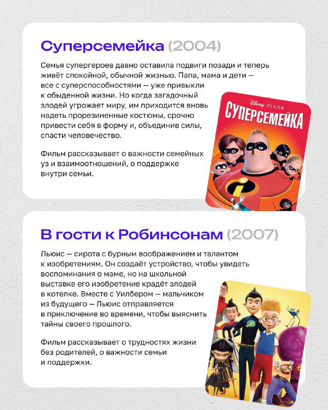 Информационная карточка о фильме для детей и подростков с миниатюрой постера и кратким описанием тем, подходящих для семейного просмотра.