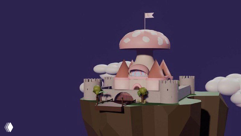 Розовый замок на плавающем острове — детализированная детская 3D‑модель с мягкой палитрой и элементами сказочной композиции, выполненная в Blender.