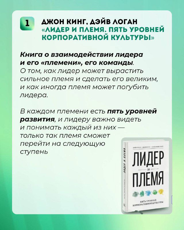 Карточка рекомендации №1: видна обложка книги и текст о взаимодействии лидера и его «племени», с кратким комментарием для HR.