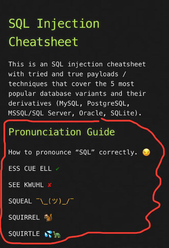 Cheatsheet по SQL Injection
