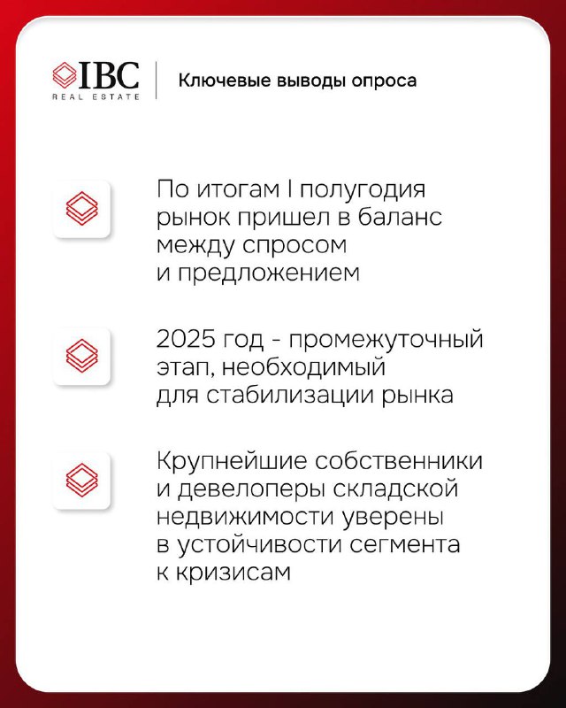 Слайд с ключевыми выводами: рынок пришёл в баланс между спросом и предложением, 2025 год как этап стабилизации и уверенность собственников в устойчивости сегмента