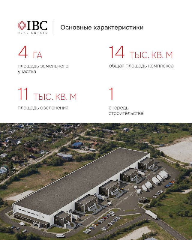 Инфографика с ключевыми характеристиками объекта METRICA в Чехове: общая площадь 14 000 кв. м, размеры участка и базовые показатели комплекса.