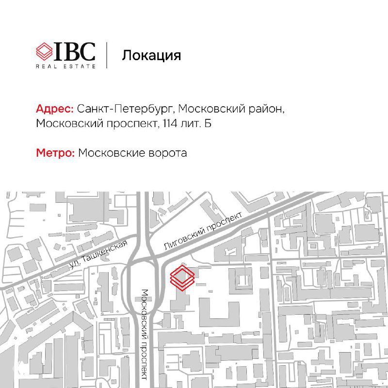 Схема расположения на карте: Московский проспект, близость к метро «Московские ворота», указание адреса и ближайшей уличной инфраструктуры в контексте района