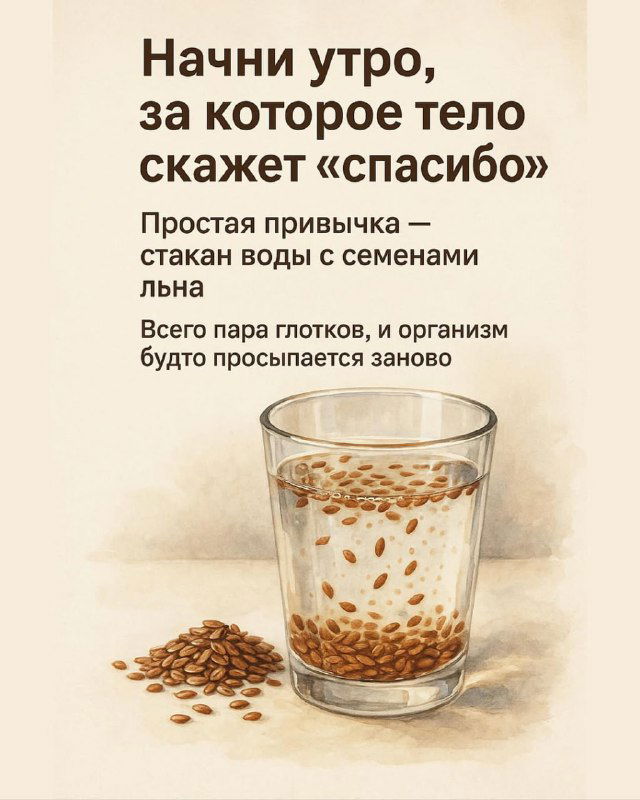 Стакан воды с семенами льна для утренней энергии