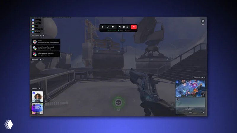 Скриншот игрового оверлея Discord: врезанное окно трансляции и мини-инструменты поверх запущенной игры, демонстрация лёгкого оверлея.