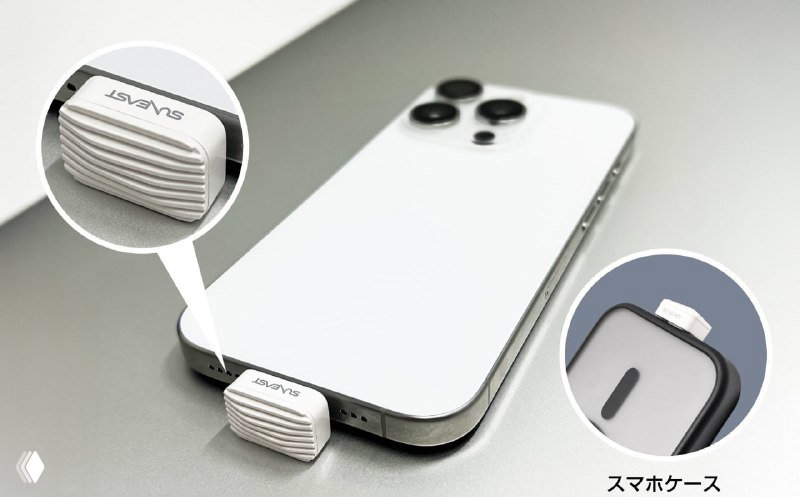 Suneast подключена к смартфону: виден флеш‑накопитель в гнезде телефона, увеличенные фрагменты корпуса и ребристый дизайн.