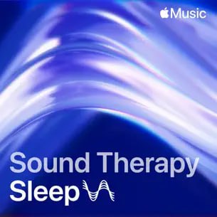Обложка плейлиста «Sound Therapy — Sleep» с мягкими синими и фиолетовыми волнами и надписью Sleep, спокойная визуальная тема для сна