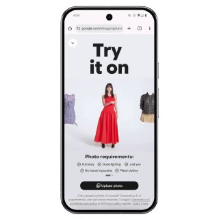 Скриншот интерфейса на смартфоне с рекламным баннером «Try it on» — пример функций поиска с AR и пробной примерки.