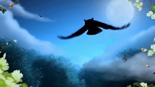 Анимационная сцена с летающей птицей и ночным пейзажем — пример возможностей генеративного видео/изображений.