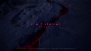 Промо‑арт в тёмной sci‑fi стилистике: поверхность с кроваво‑красной трещиной или речкой и надписью 11 Bit Studios на атмосферном фоне.
