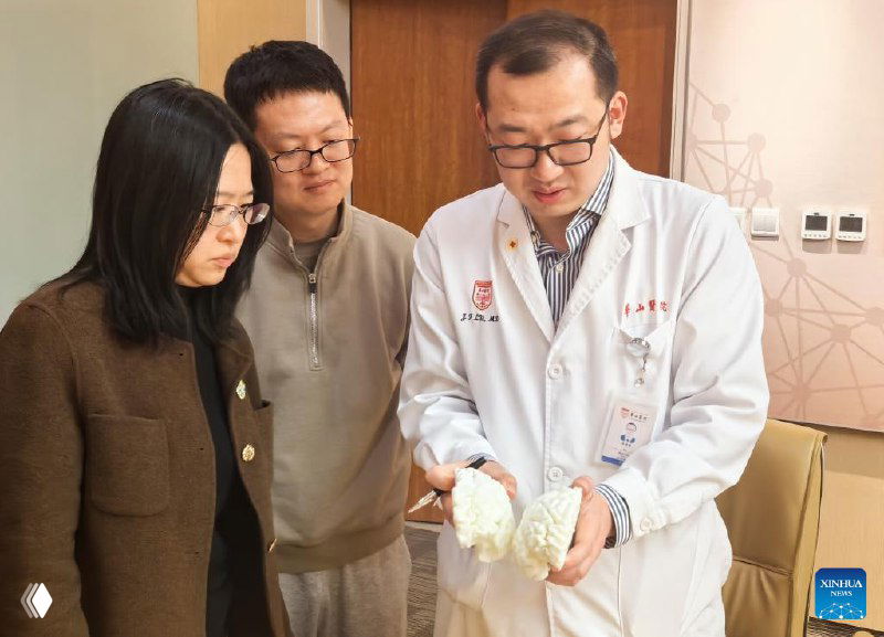 Врач демонстрирует пациентам или родственникам модель или прототип устройства в клинике — объясняет конструкцию и принцип работы.