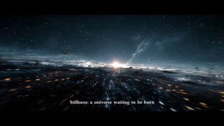 Футуристическая ночная панорама с огнями города и удалённым светом на горизонте; атмосферный космический кадр из видеоролика.