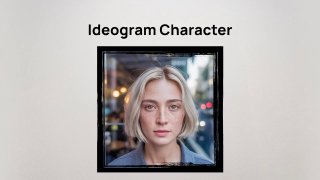 Квадратное изображение: портрет женщины в рамке на светлом нейтральном фоне с надписью «Ideogram Character», пример результата генерации нейросети.
