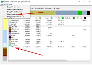 Скриншот утилиты для анализа диска и памяти: графическое отображение использования места, таблицы размеров файлов и цветовые полосы.