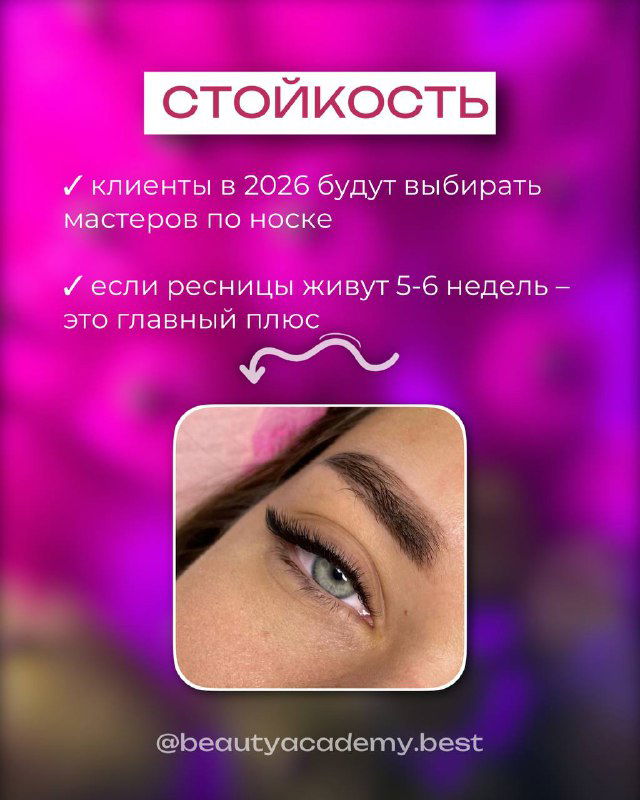 Пример стойкости наращивания: крупный план глаза с равномерным распределением длины ресниц и формой, говорящей о долгой носке.