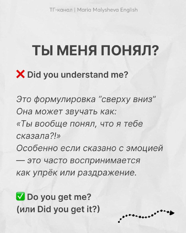 Слайд «ТЫ МЕНЯ ПОНЯЛ?» разбирает формулировки «Did you understand me?» и более разговорные «Do you get me? / Did you get it?».