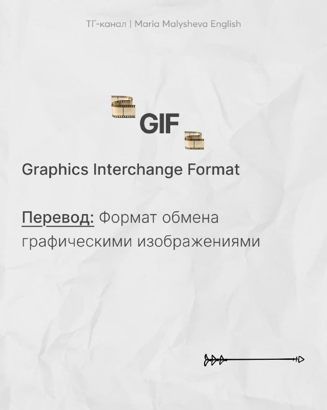 Слайд GIF: указана расшифровка Graphics Interchange Format и перевод «формат обмена графическими изображениями», стиль оформления в духе поста.