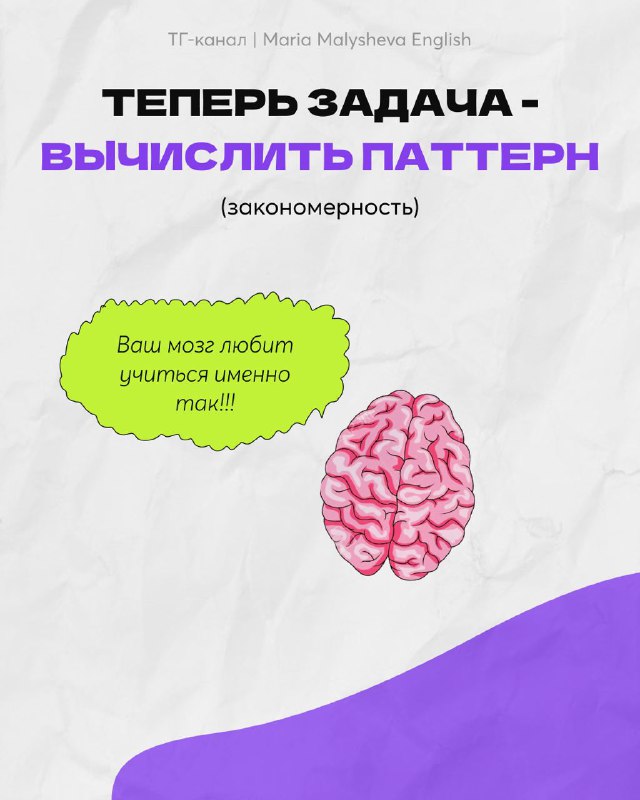 Слайд с текстом «Теперь задача — вычислить паттерн» и изображением одного мозга; акцент на нахождении закономерности обучения.