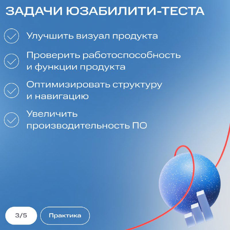 Слайд «Задачи юзабилити‑теста» с перечнем целей: улучшение визуала, проверка работоспособности, оптимизация структуры и производительности.