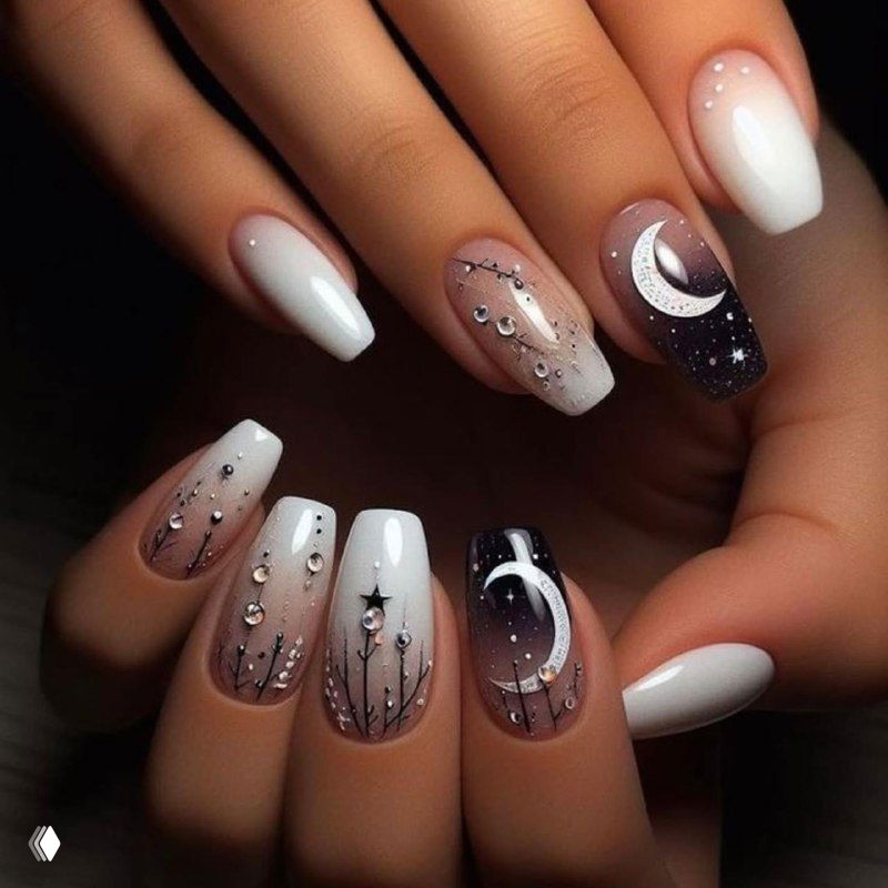Лунное сияние: элегантность ночного неба в маникюре