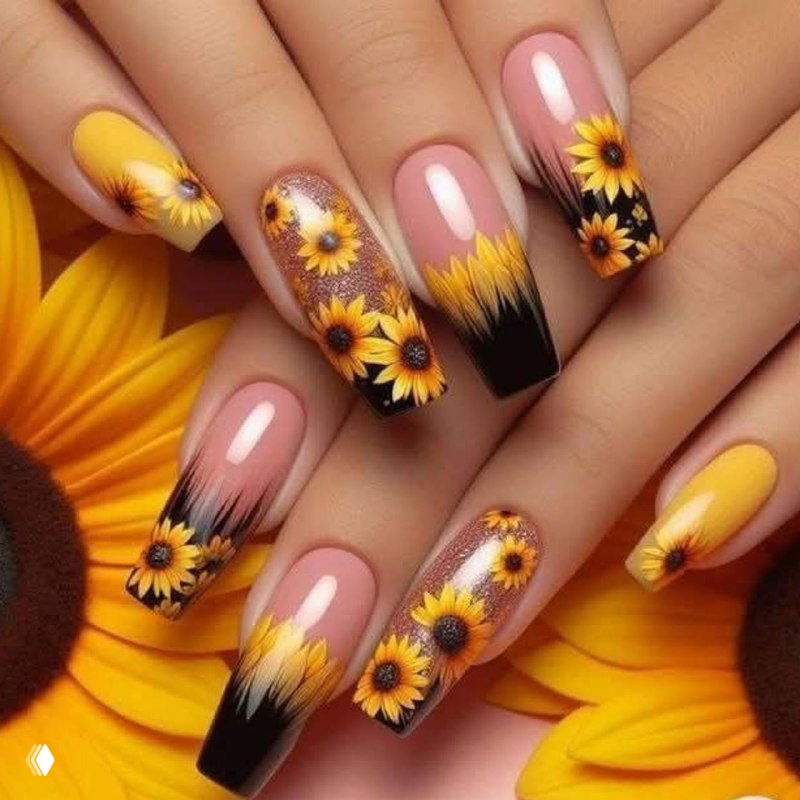 Маникюр с подсолнухами: солнечный дизайн