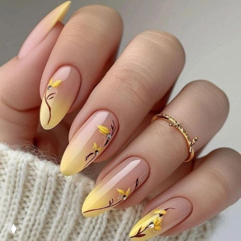 Нежный весенний градиент с веточным дизайном