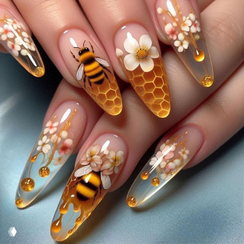 Мёд, пчёлки и цветы — маникюр как произведение искусства