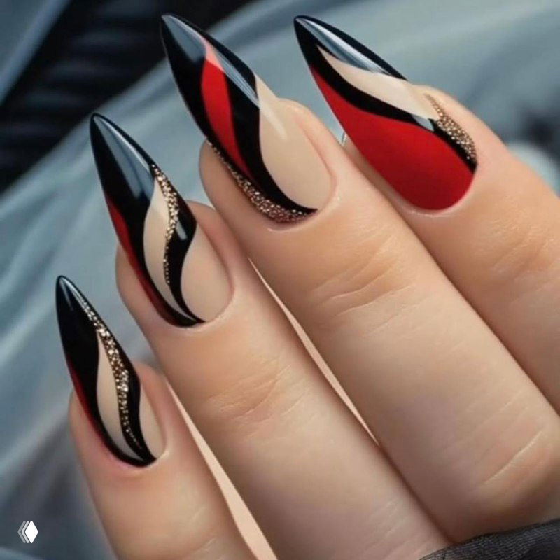 Смелый выразительный дизайн: нюд, чёрный и алый